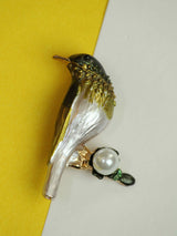 Gold & White Bird Brooch