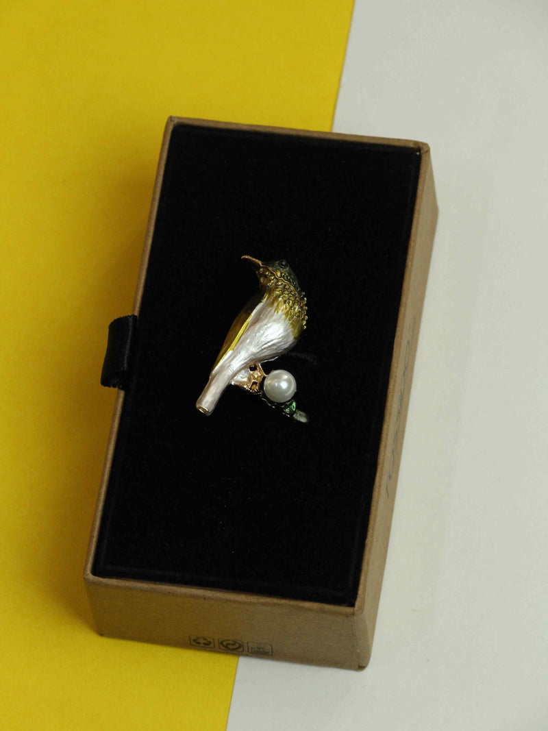 Gold & White Bird Brooch