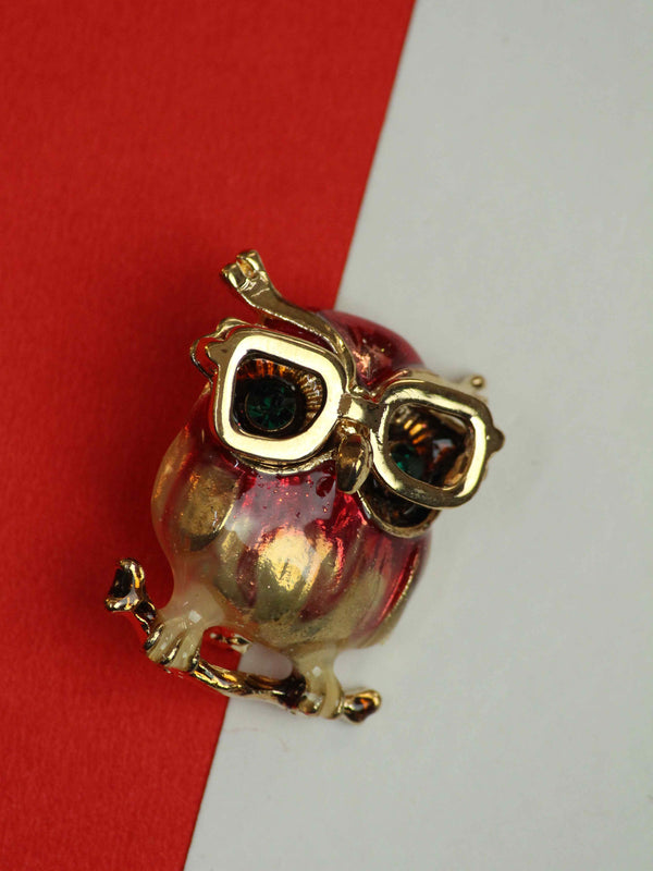 Red & Gold Owl Brooch