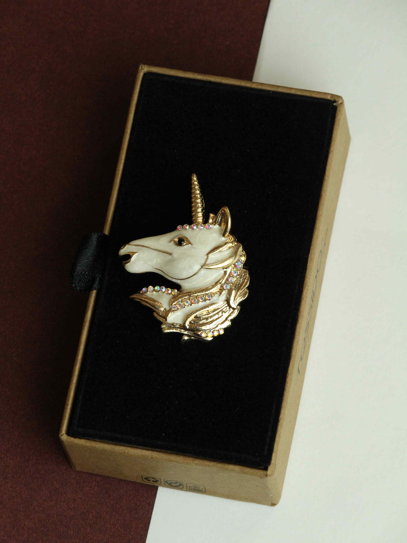 White Unicorn Brooch
