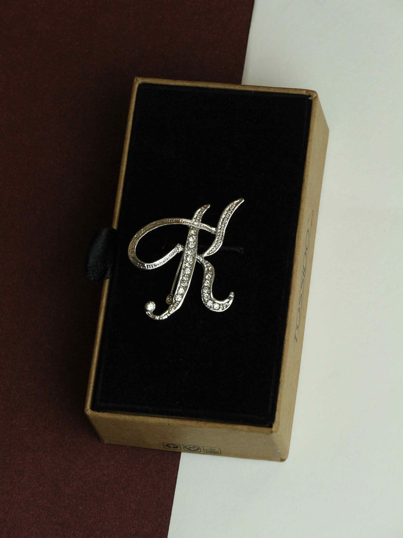 Silver Alphabet K Brooch