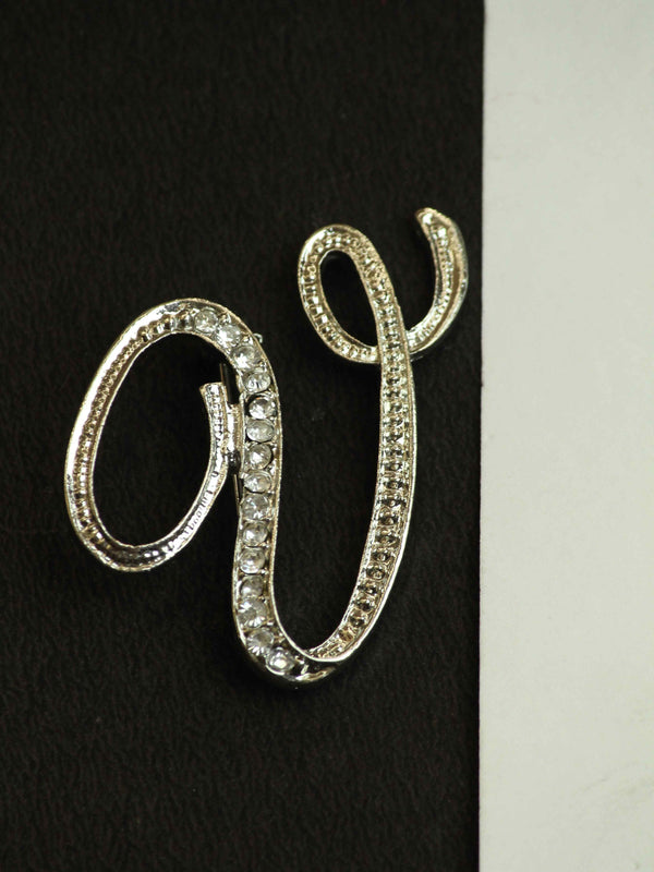 Silver Alphabet V Brooch