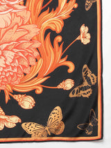 Black And Orange Floral Scarf & Scarf Bag Set