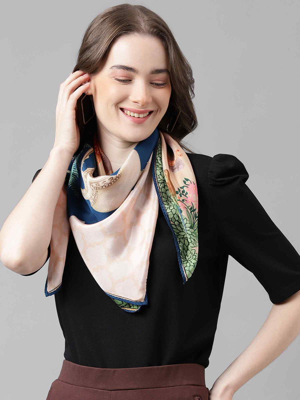 Blue & Beige Novelty Scarf & Scarf Bag Set