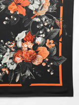Black And Orange Floral Scarf & Scarf Bag Set