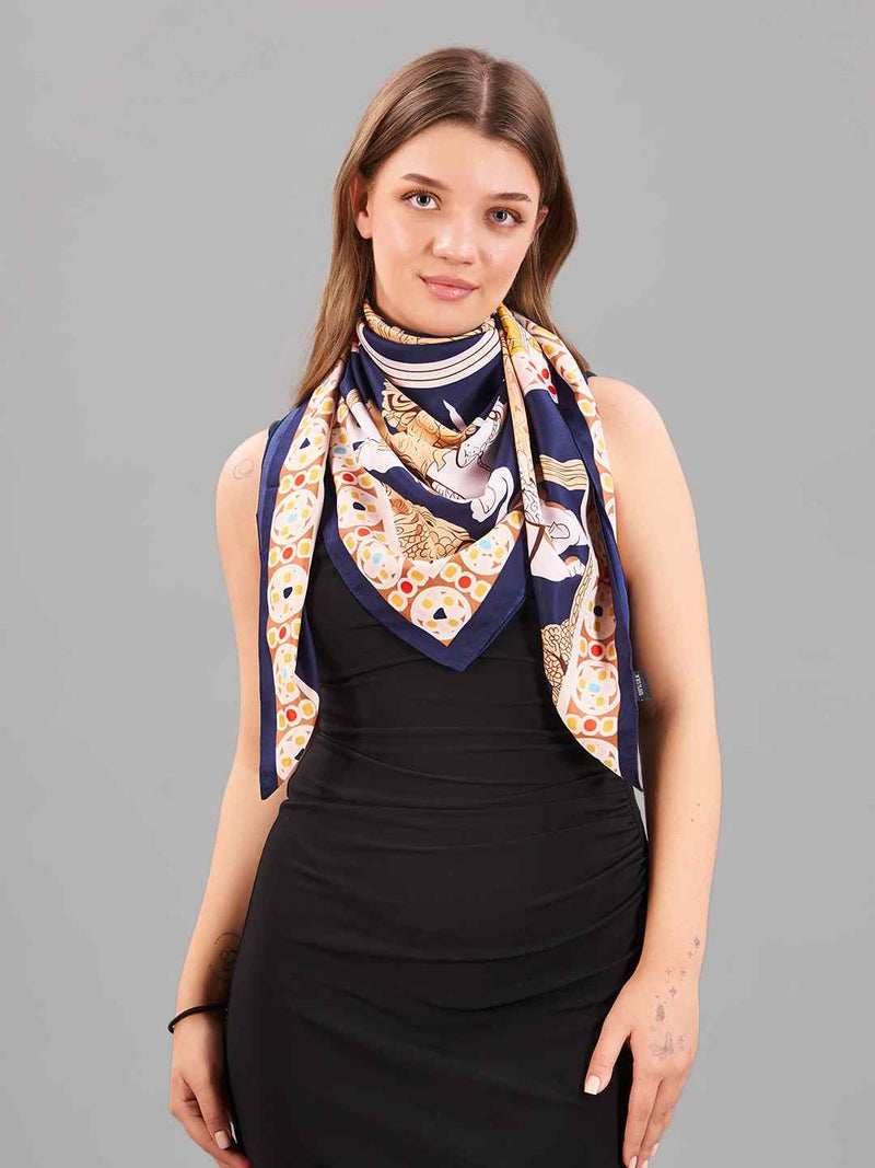 Blue & Cream Novelty Large Scarf