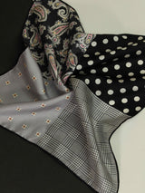 Grey & Black Multipattern Silk Pocket Square