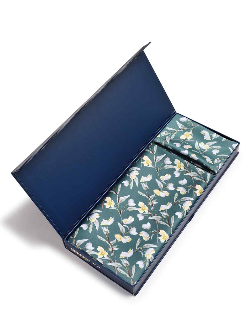 Turkish Green Floral Stole & Pocket Square Set