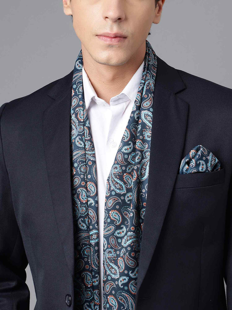 Dark Green Floral Stole & Pocket Square Set