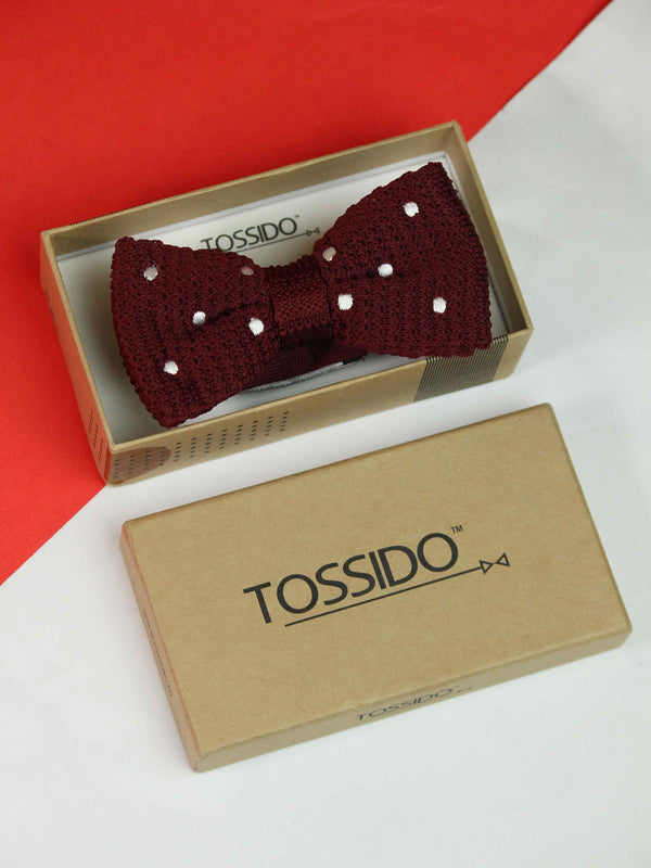 Maroon Polka Knitted Bowtie