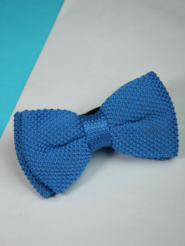 Blue Solid Knitted Bowtie