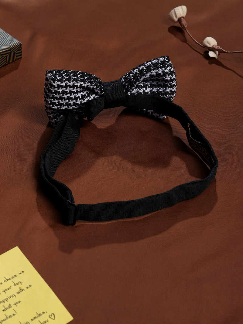 Black & White Geometric Knitted Bowtie