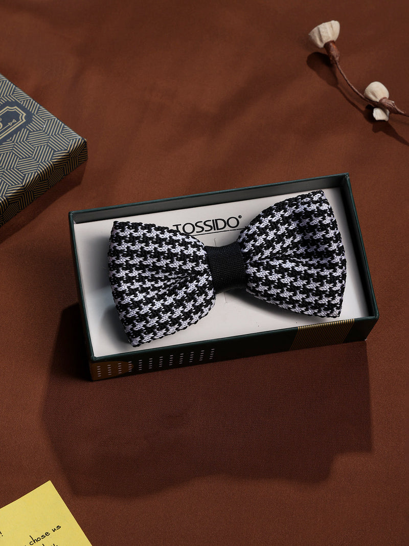 Black & White Geometric Knitted Bowtie