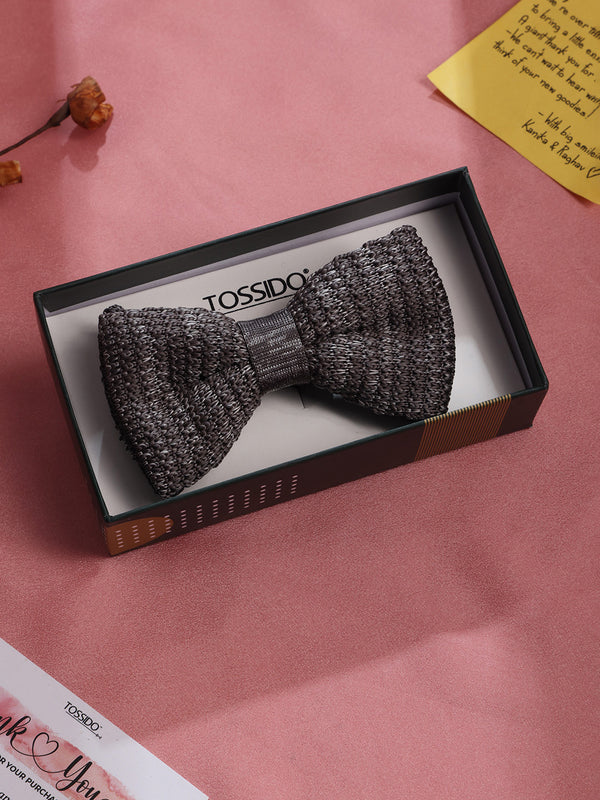 Solid Grey Knitted Bow Tie