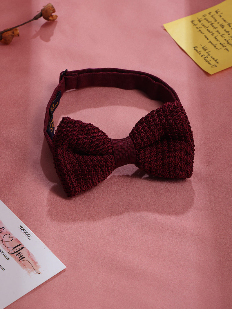 Dark Red Solid Knitted Bowtie