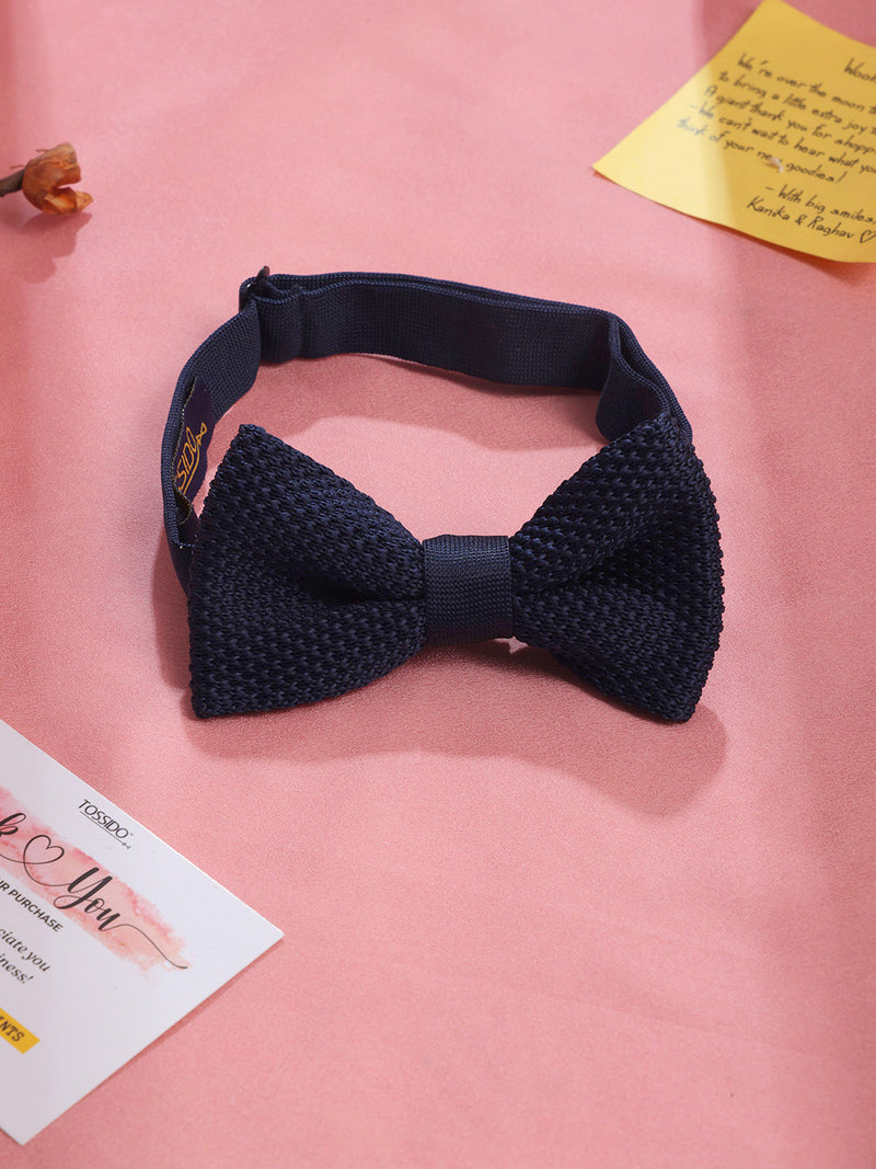 Navy Blue Solid Knitted Bowtie