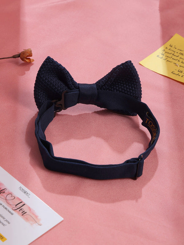 Navy Blue Solid Knitted Bowtie