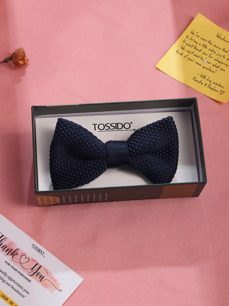 Navy Blue Solid Knitted Bowtie