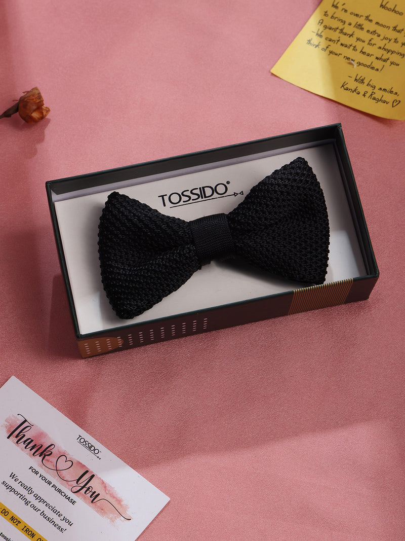 Black Solid Knitted Bowtie