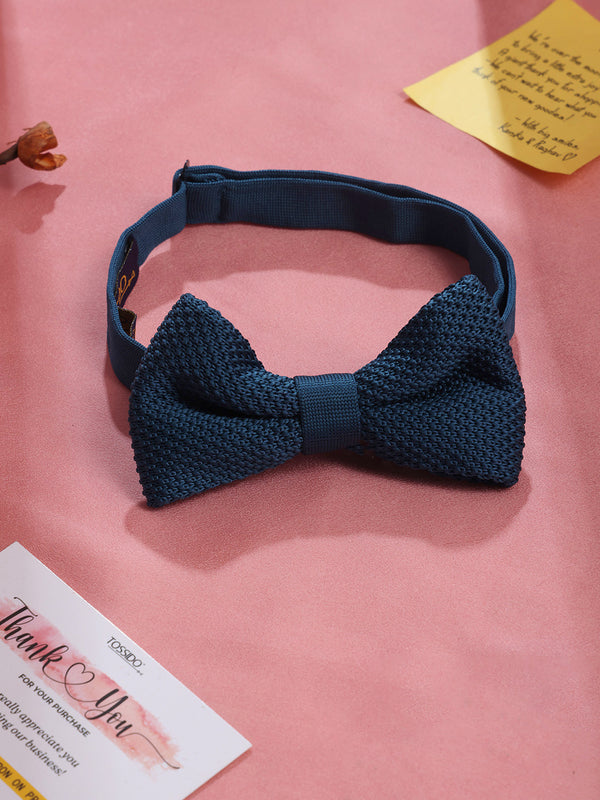 Teal Blue Solid Knitted Bowtie