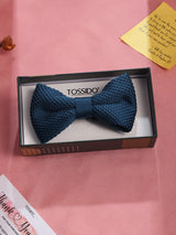 Teal Blue Solid Knitted Bowtie