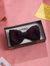 Maroon & Blue Striped Knitted Bowtie