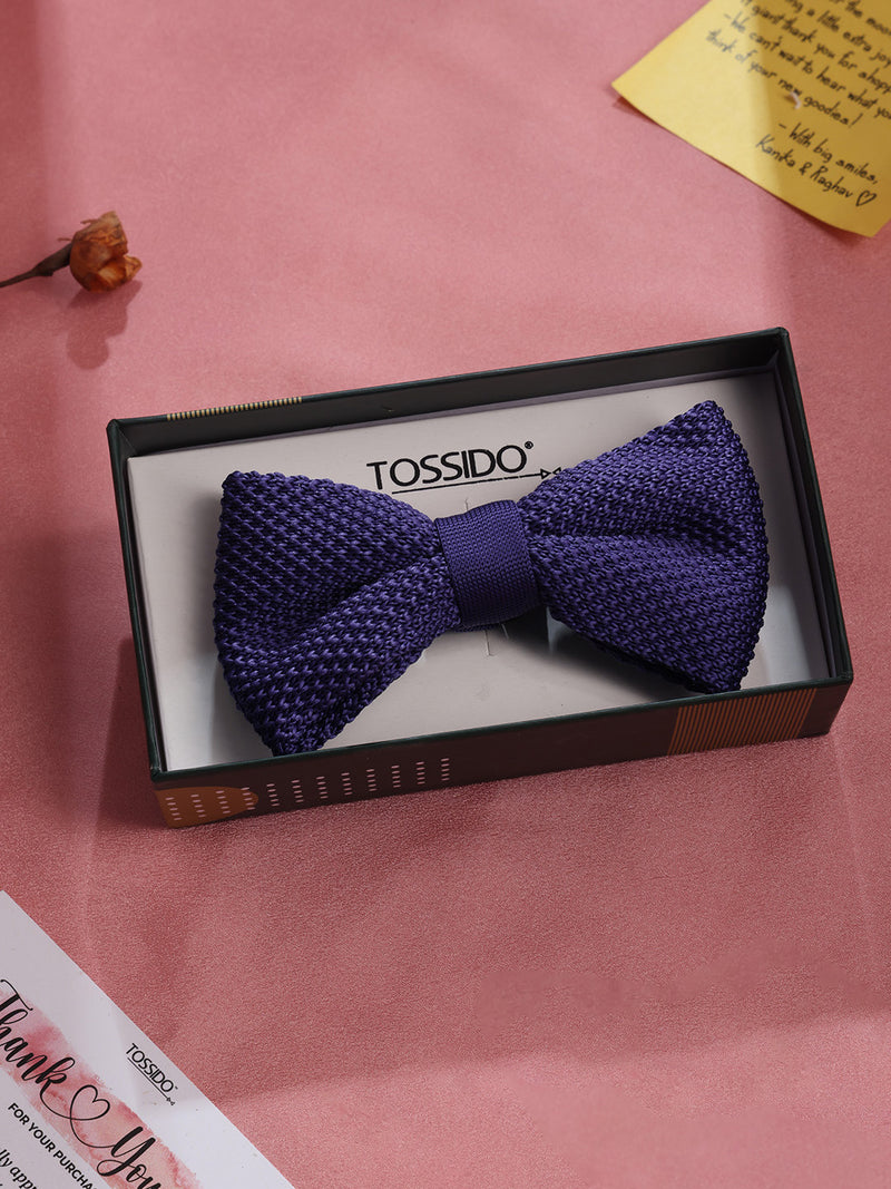 Purple Solid Knitted Bowtie