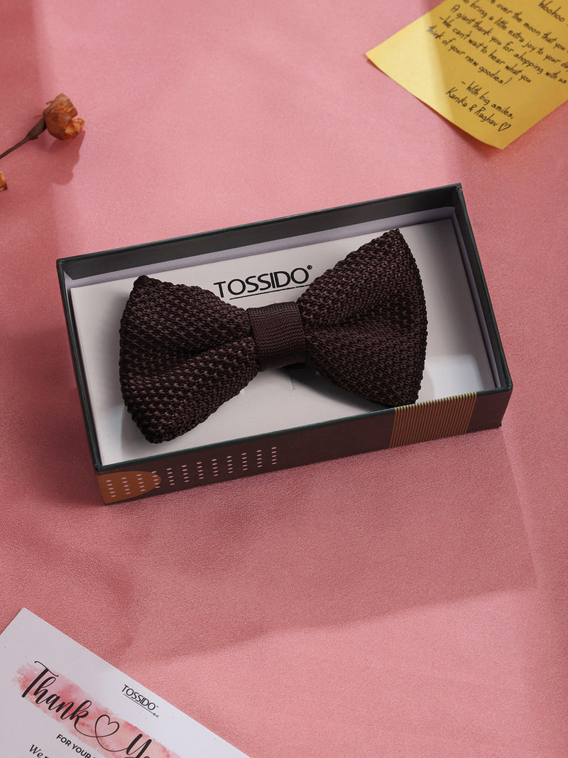 Brown Solid Knitted Bowtie