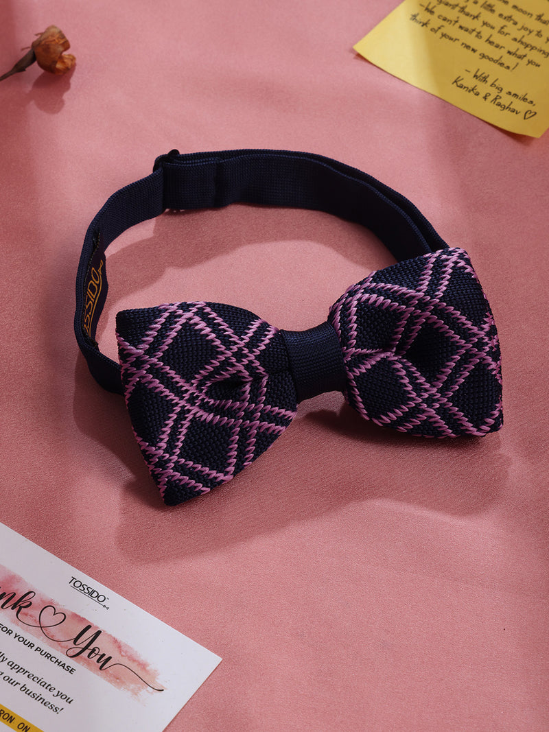 Blue & Pink Checkered Knitted Bowtie