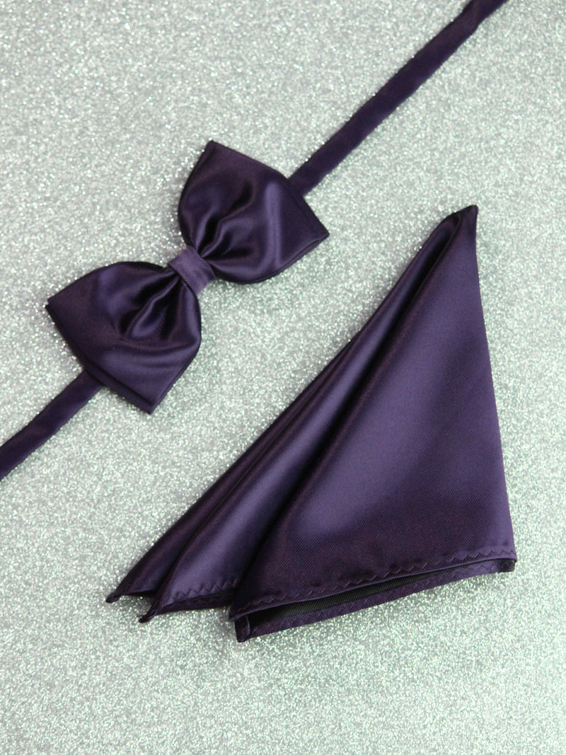 Purple Solid Bowtie & Pocket Square Set