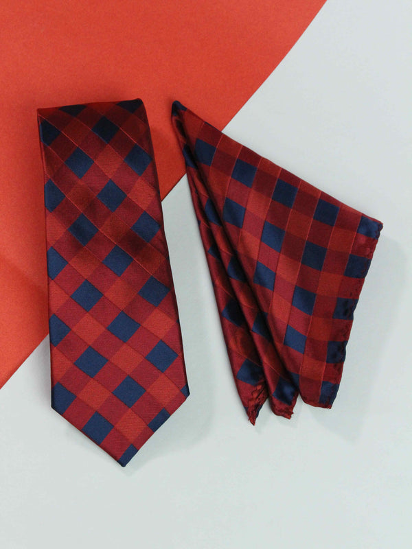 Red Check Necktie & Pocket Square Giftset