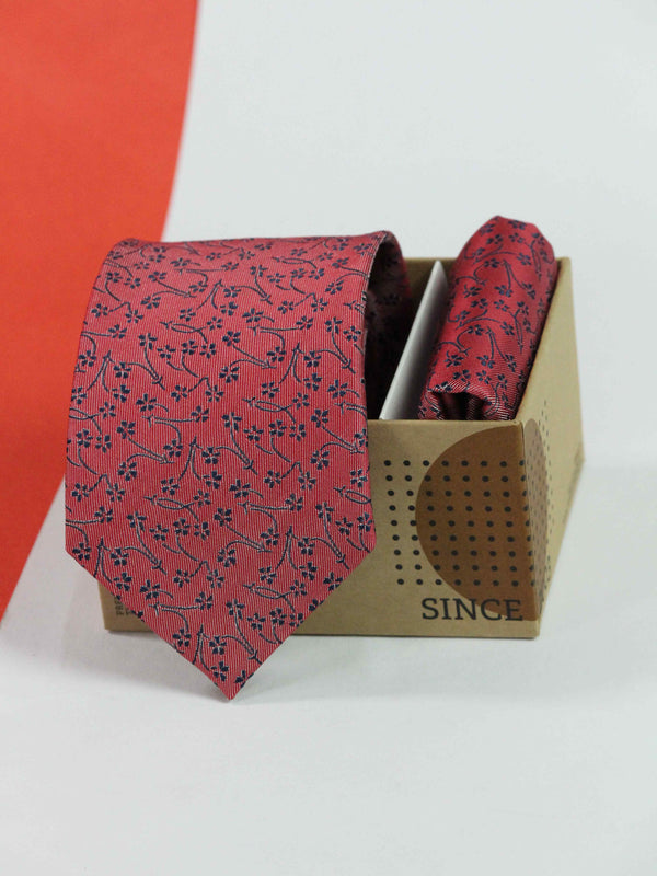 Pink Floral Necktie & Pocket Square Giftset