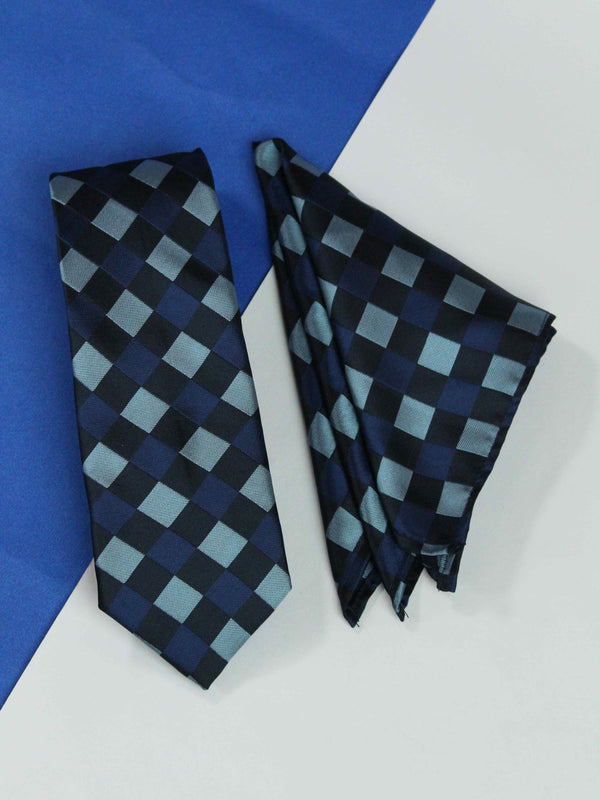 Blue Check Necktie & Pocket Square Giftset