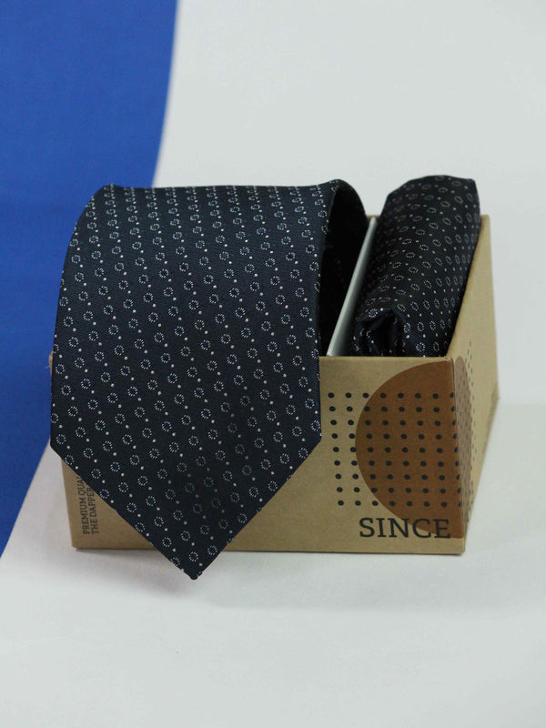 Blue Geometric Necktie & Pocket Square Giftset
