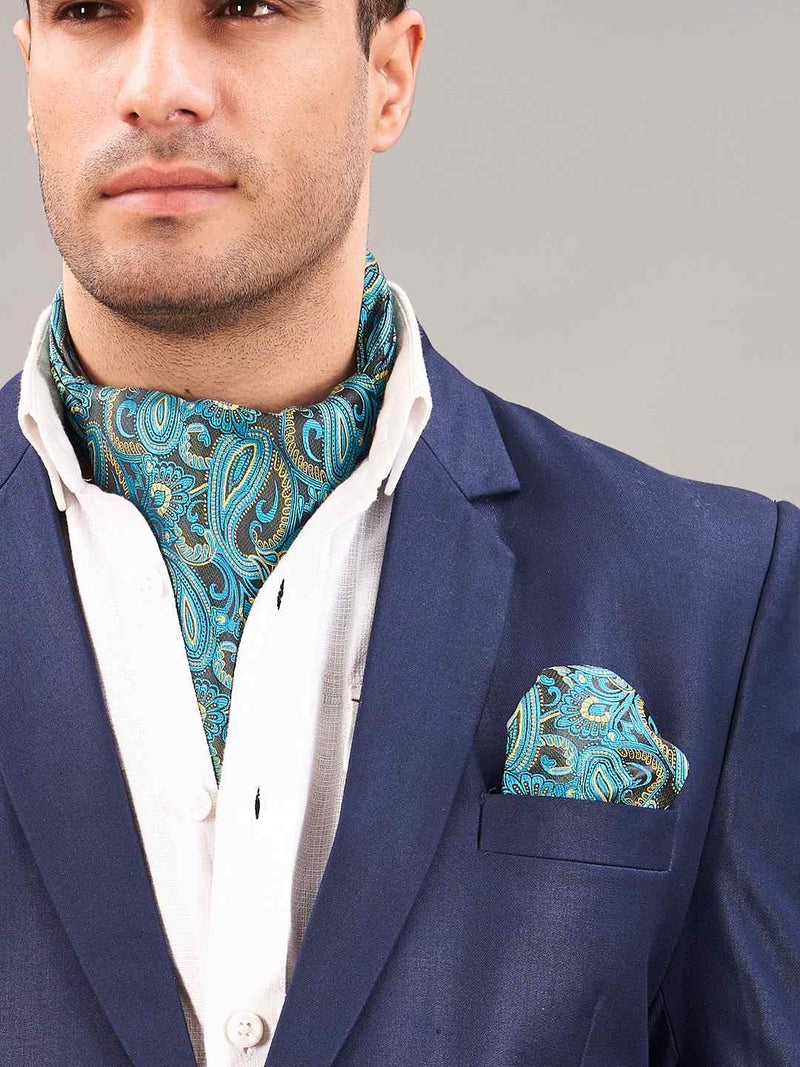 Blue Paisley Woven Ascot & Pocket Square