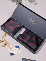 Black & Pink Paisley Woven Ascot & Pocket Square