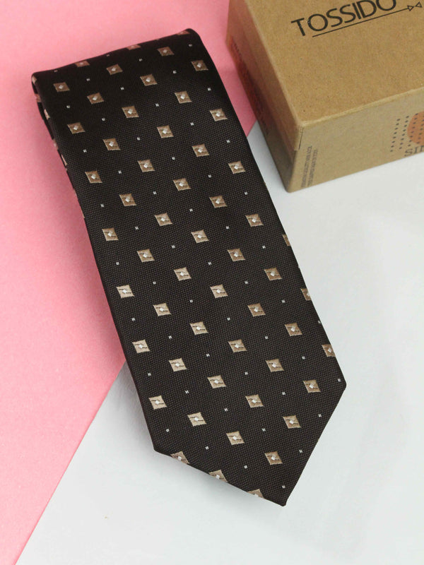 Brown Geometric Broad Necktie