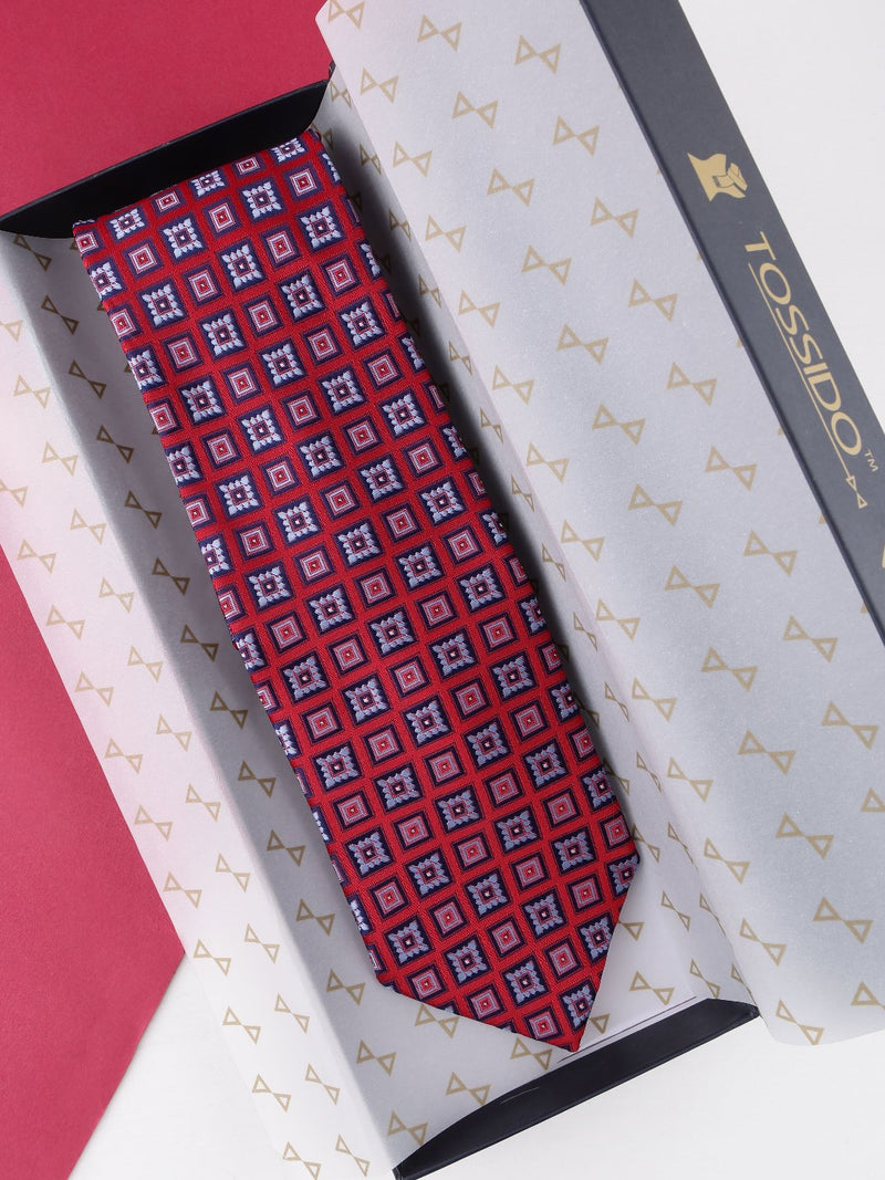 Red Geometric Broad Necktie