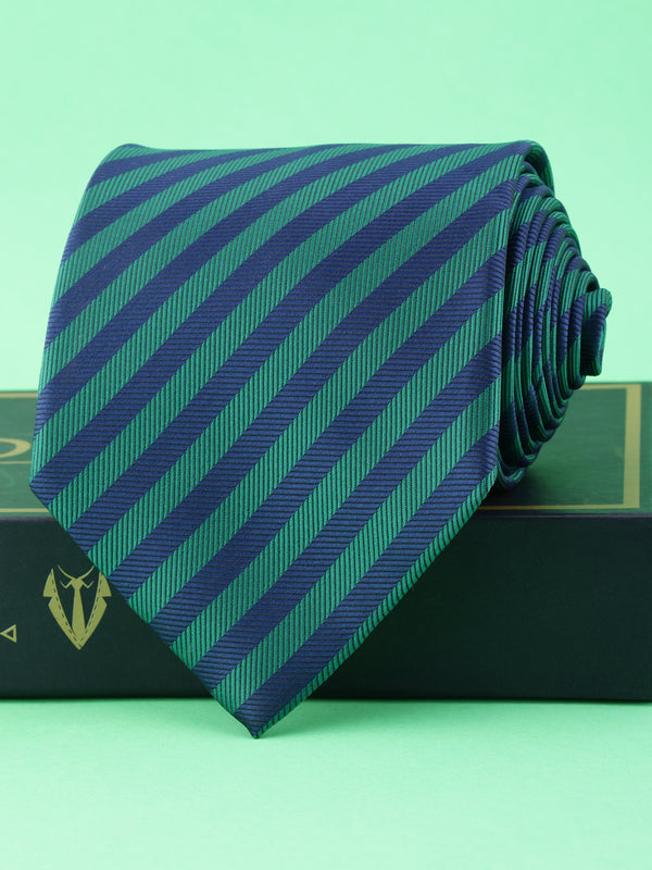 Green & Blue Striped Broad Necktie