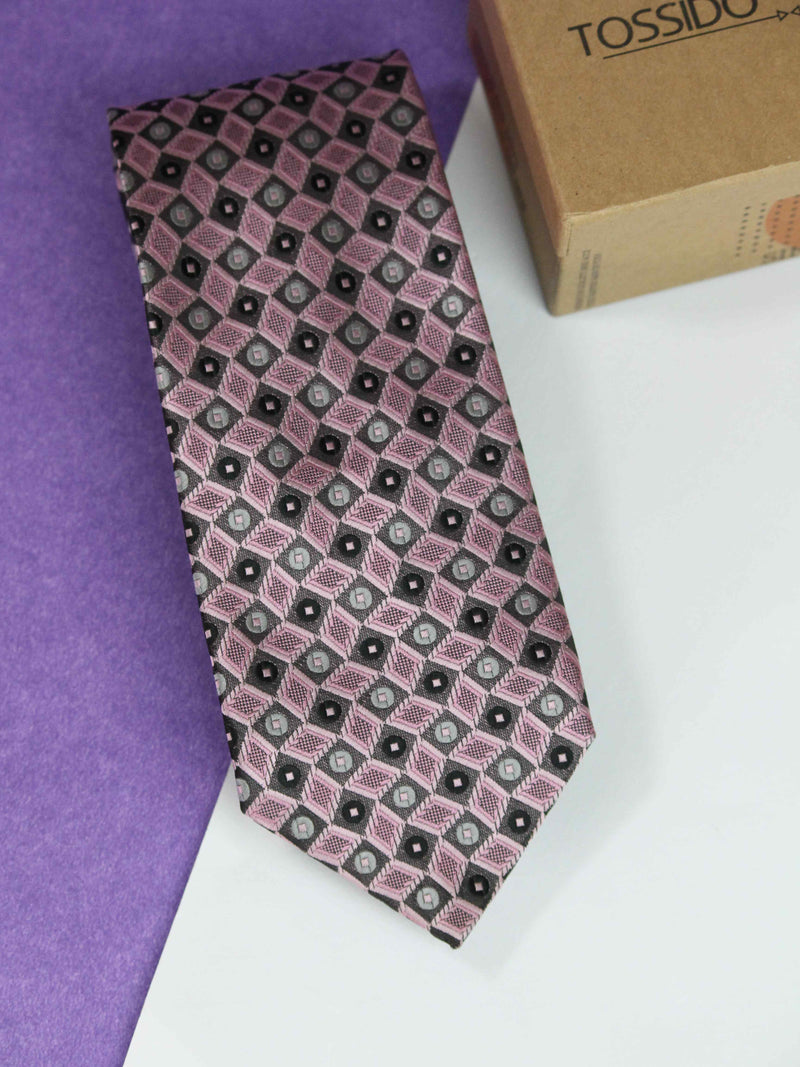 Pink Geometric Broad Necktie