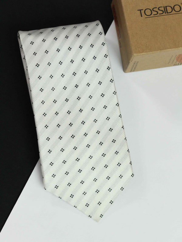 White Geometric Broad Necktie