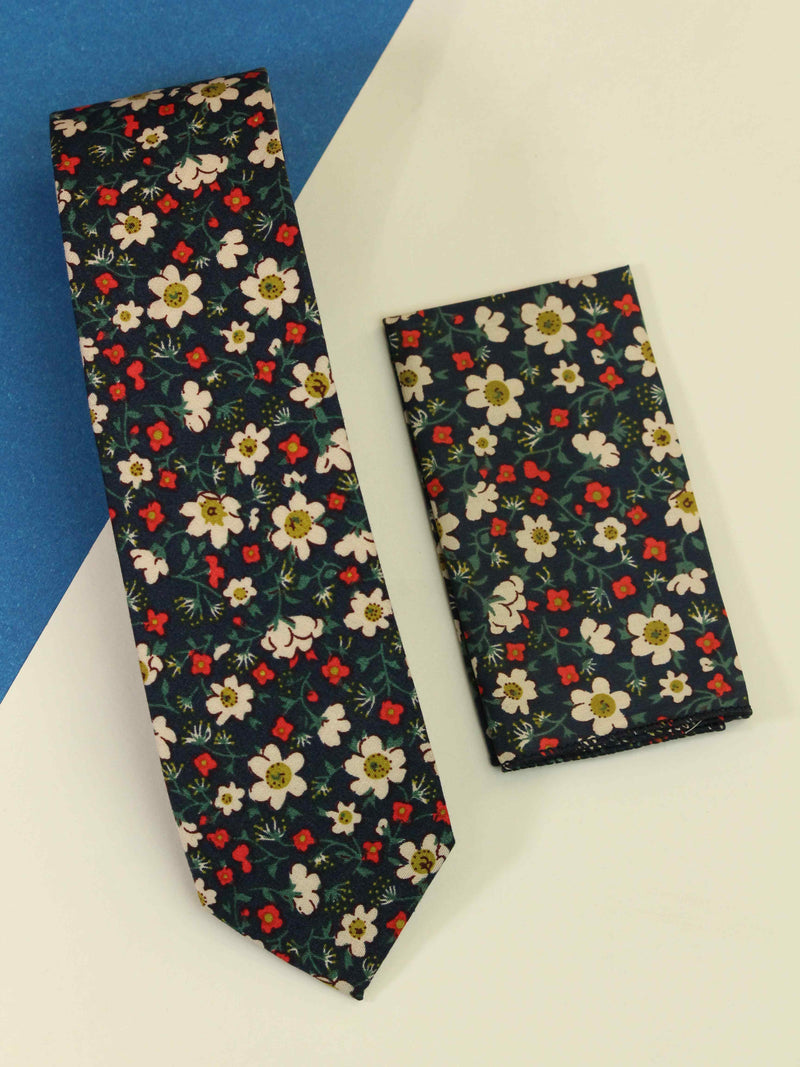 Blue Floral Necktie & Pocket Square Giftset