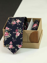 Blue Floral Necktie & Pocket Square Giftset