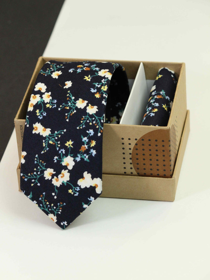 Blue Floral Necktie & Pocket Square Giftset