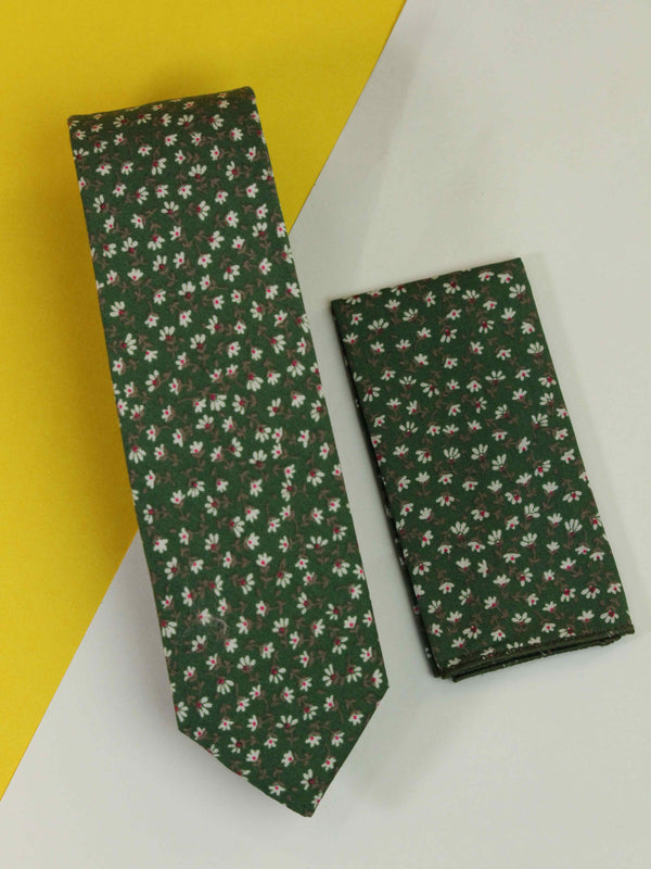 Green Floral Necktie & Pocket Square Giftset
