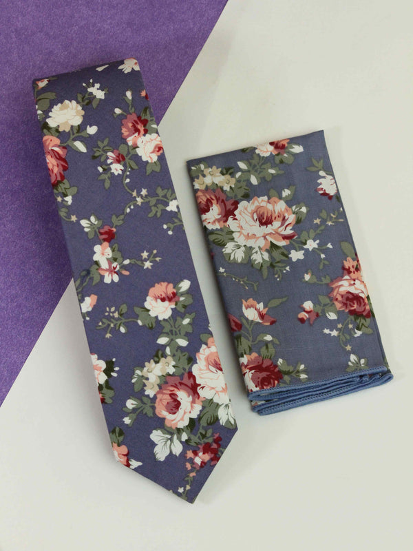 Purple Floral Necktie & Pocket Square Giftset