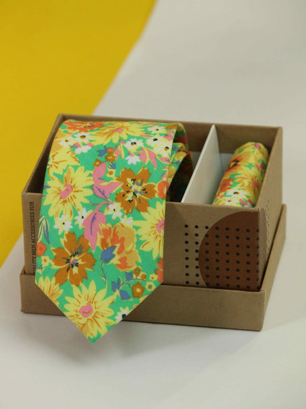 Multicolor Floral Necktie & Pocket Square Giftset