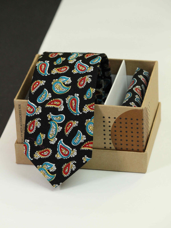 Black Paisley Necktie & Pocket Square Giftset