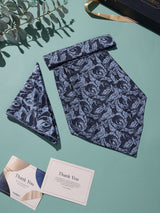 Blue Leaf Print Woven Cravat & Pocket Square Set - TOSSIDO