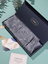 Silver Grey Swirl Paisley Woven Cravat & Pocket Square Set - TOSSIDO